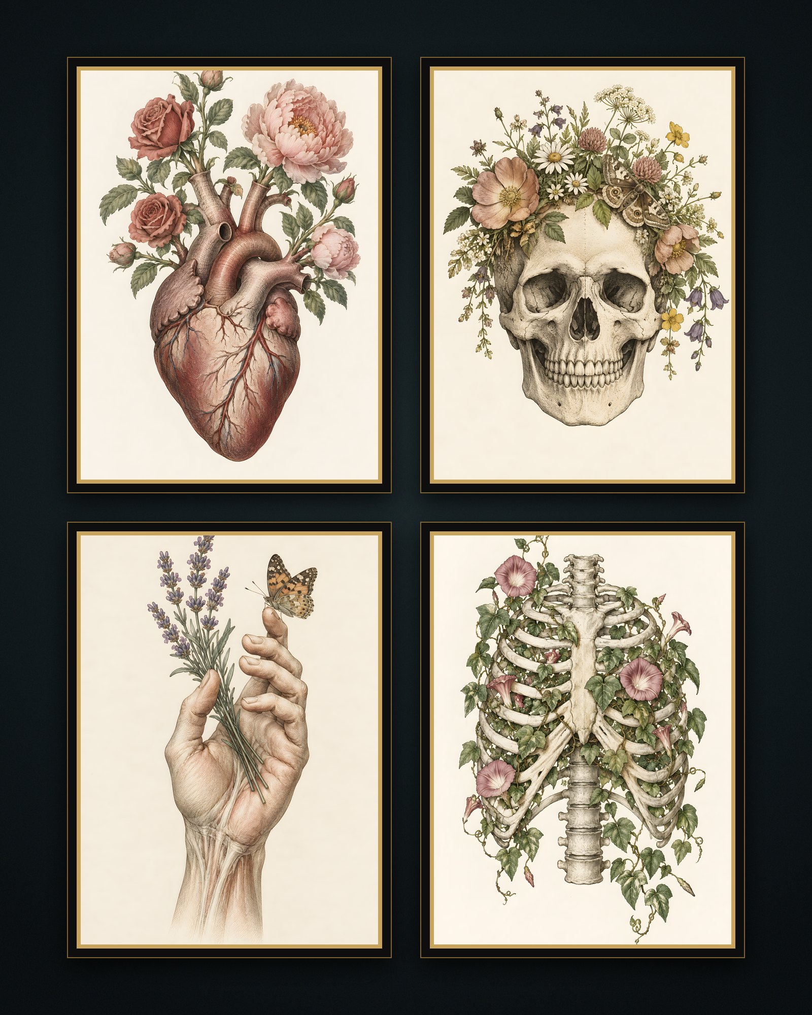 Anatomy of Darkness — 4 Vintage Anatomy Prints
