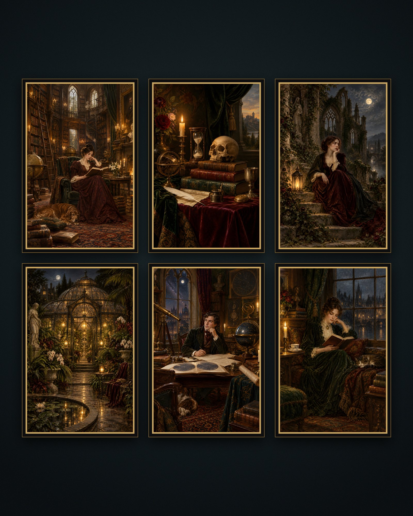 Dark Academia — 6 Library Prints