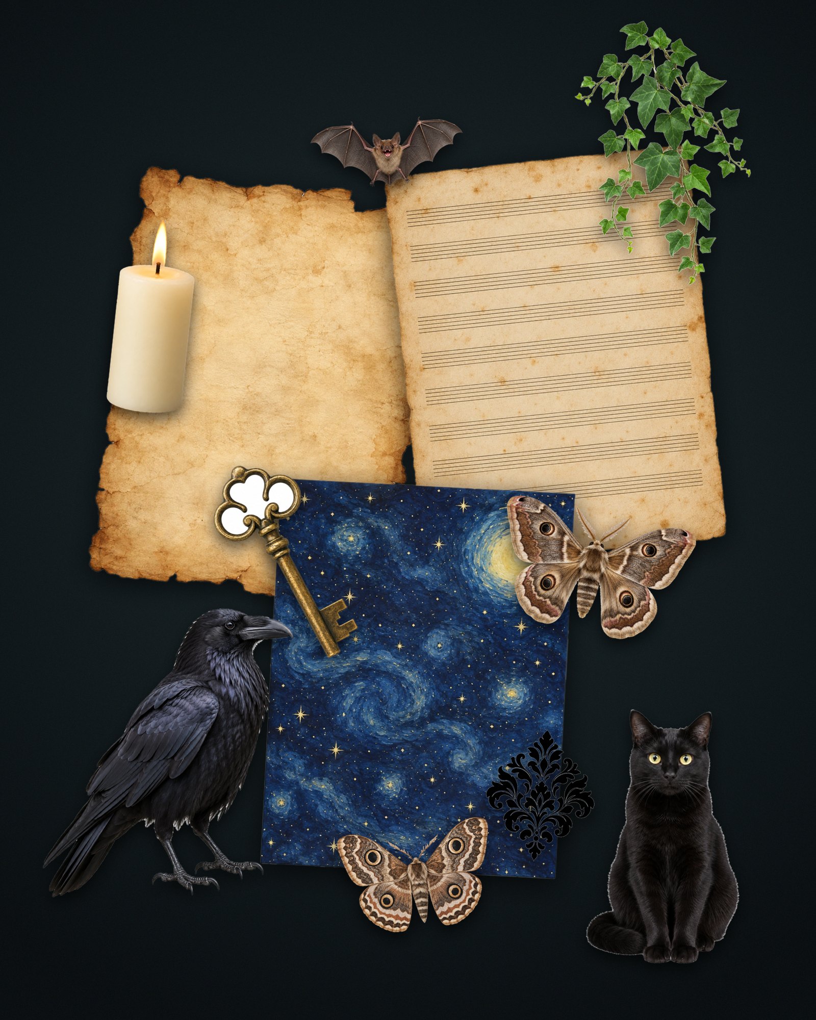 Gothic Junk Journal Kit — 60+ Printable Pieces