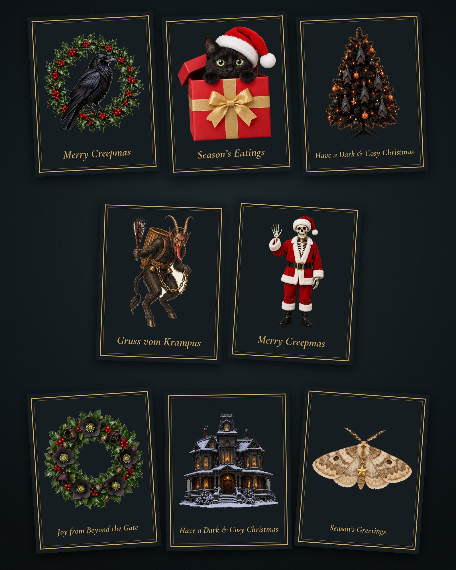 Gothmas Card Set — 8 Printable Holiday Cards