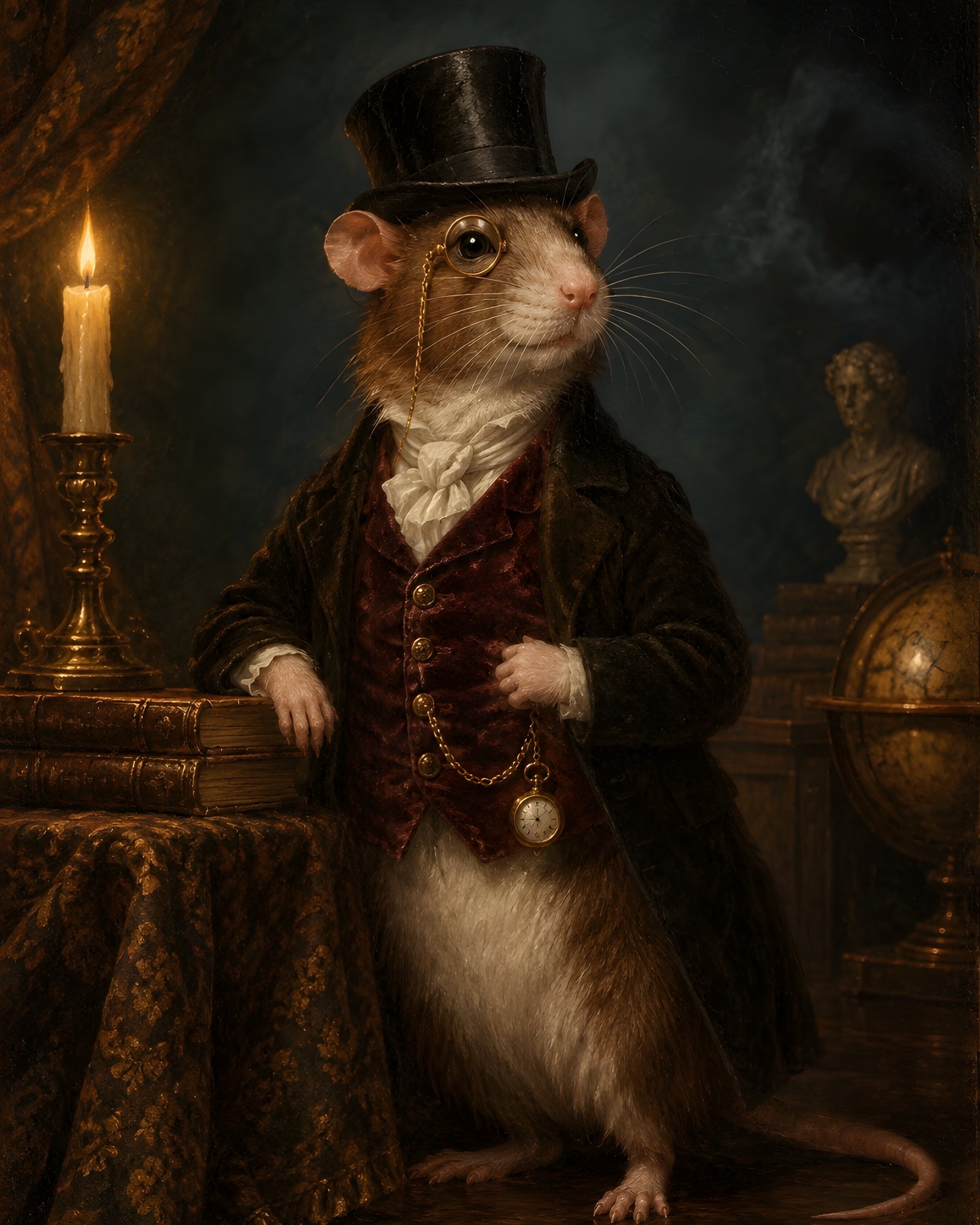 Victorian rat portrait in a top hat