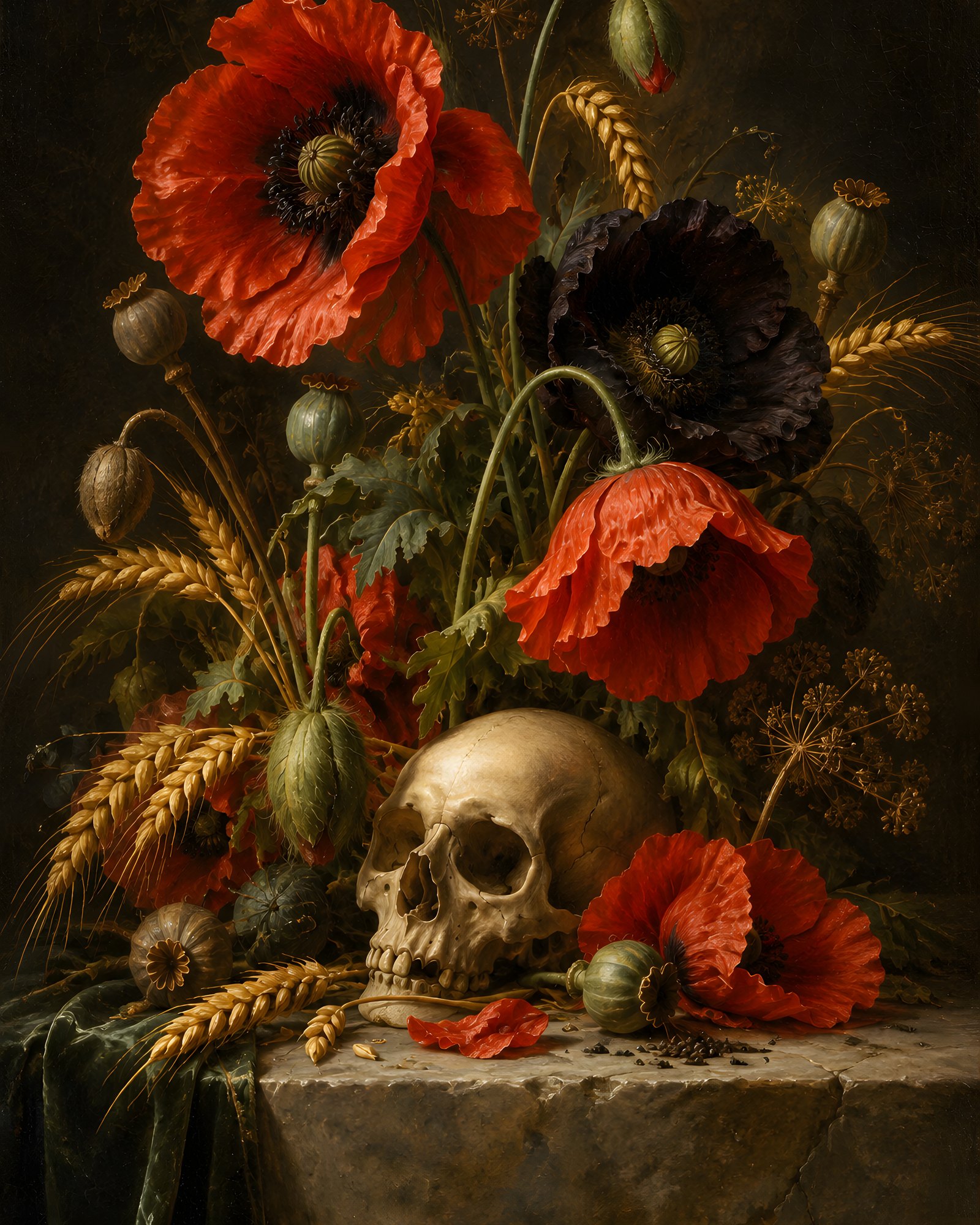 Moody Florals: Poppies & Skull