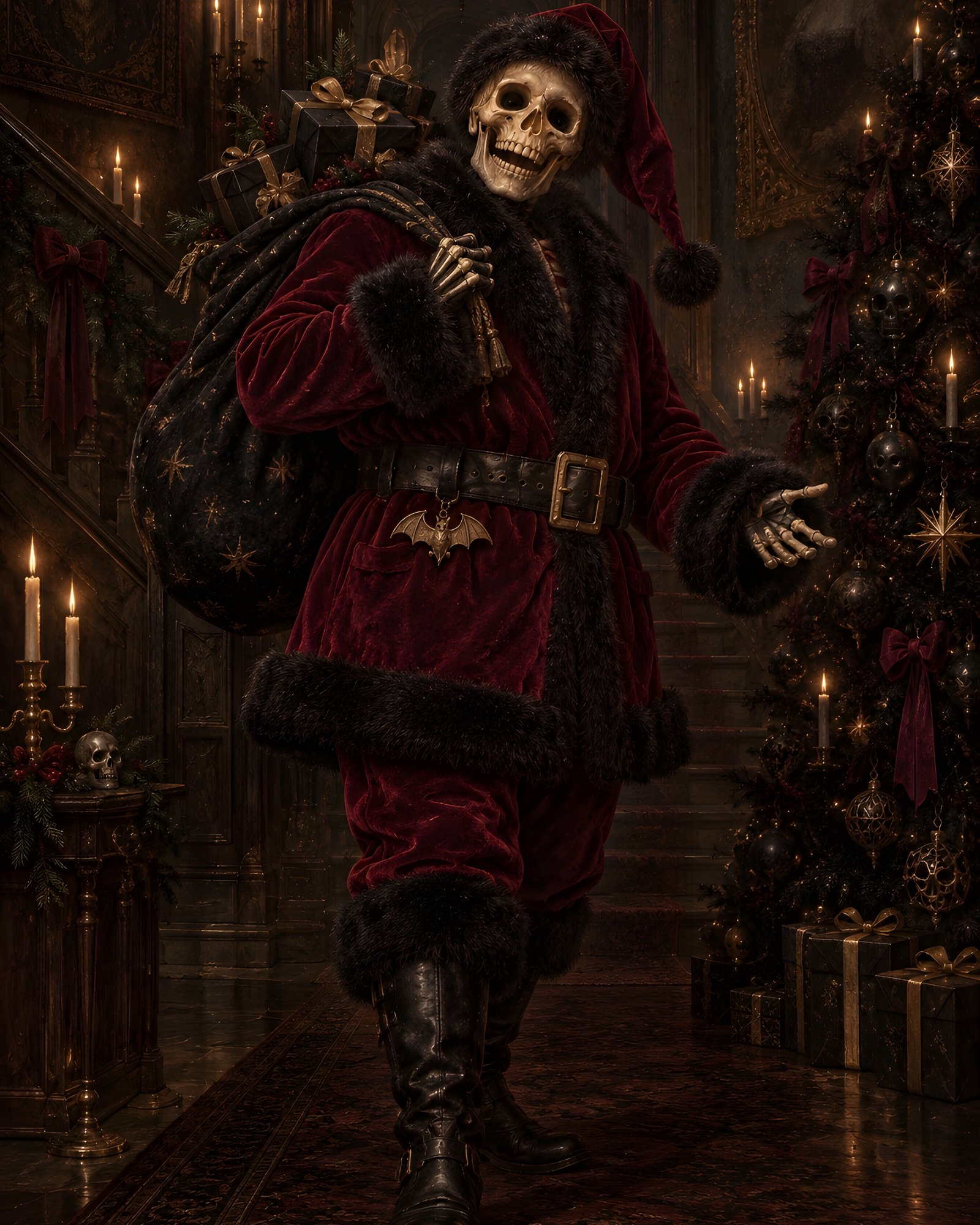 Mr. Bones Delivers — Skeleton Santa Print